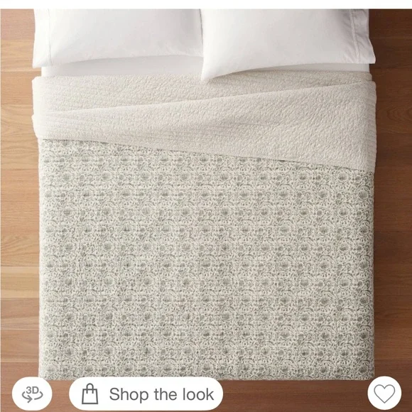 Studio McGee Decorated Border Cotton Slub Print Quilt , Light Teal Green - Picture 9 of 16